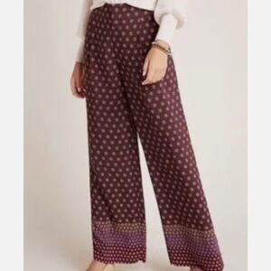 Anthropologie Brown Polka Dot Wide-Leg Pants